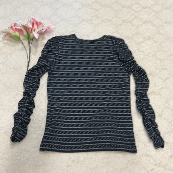 LOFT Navy Long Sleeve Shirt, Cinched Sleeves - Picture 8 of 8